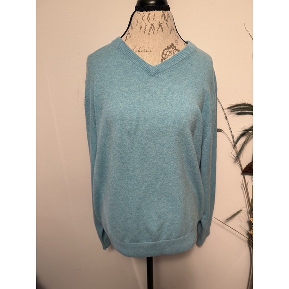 Alashan Sweaters - Alashan Sweater, Size Large , Blue, 100% Cashmere, V-Neck, Long Sleeved